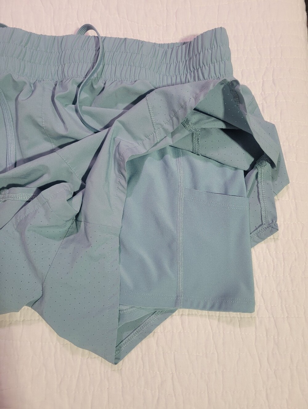Asics Women's 2 In 1 Teal Athletic Running Shorts - Picture 5 of 6